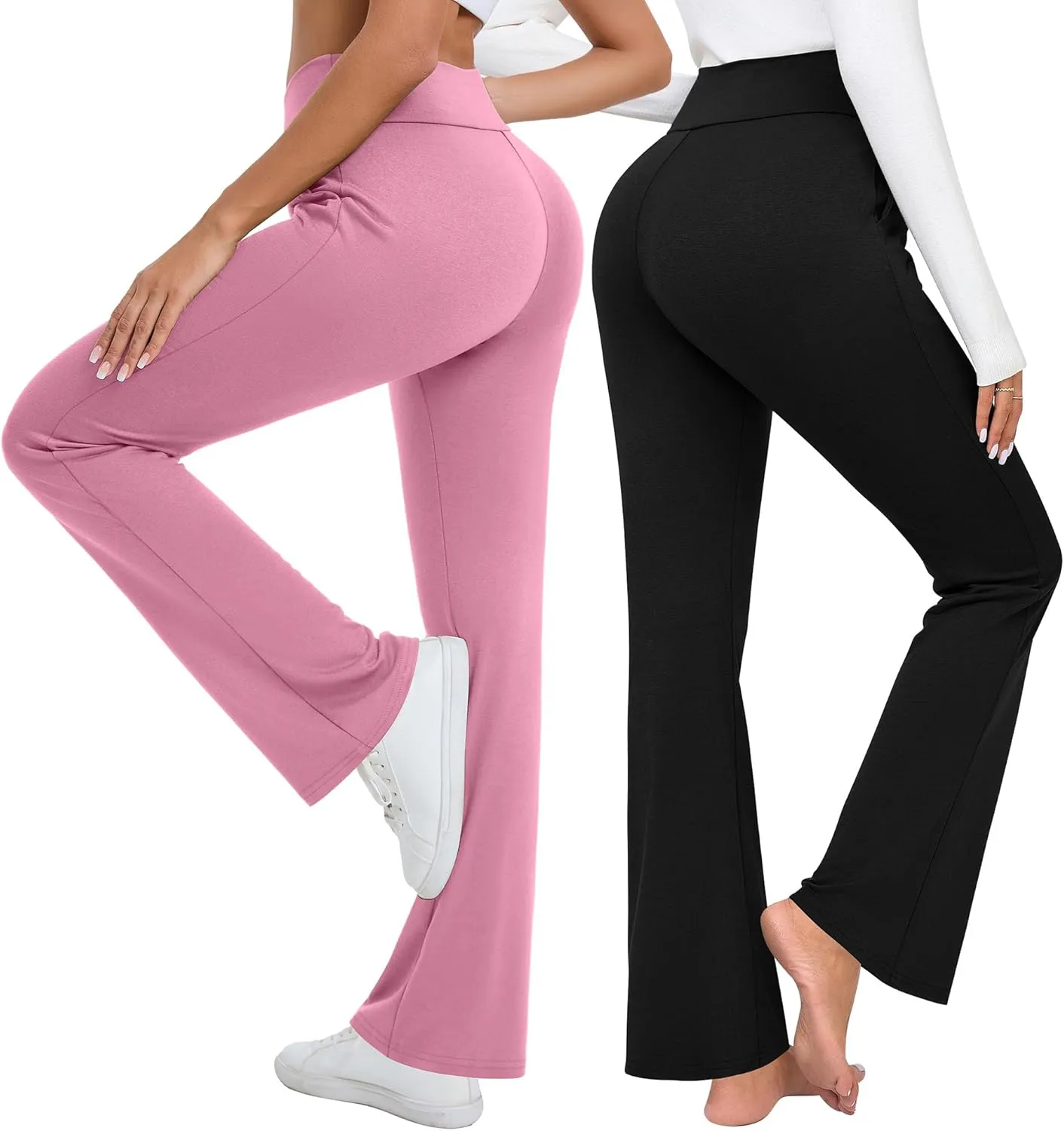 3 Pack Women's High Waist Flare Pants, Wide Leg Bootcut Loose Casual Yoga Dress Pants with Pockets