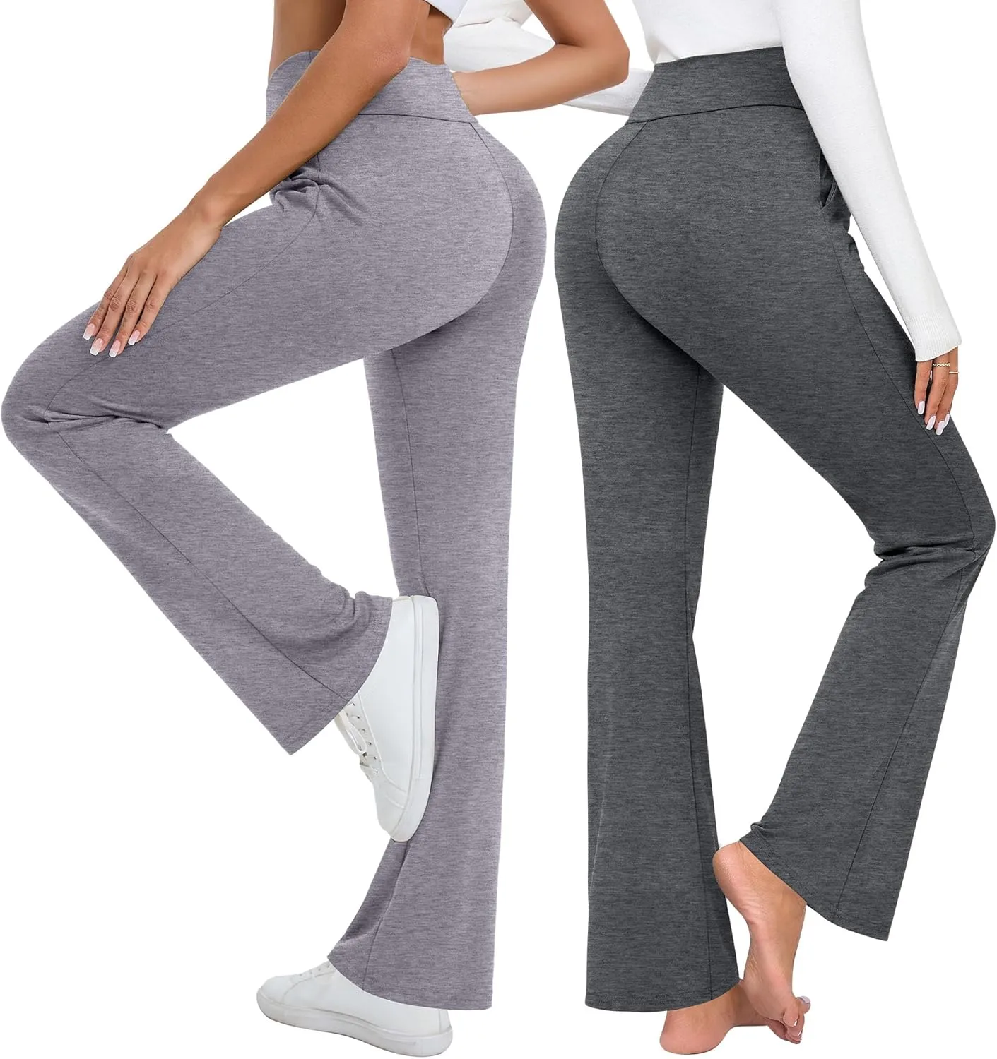 3 Pack Women's High Waist Flare Pants, Wide Leg Bootcut Loose Casual Yoga Dress Pants with Pockets