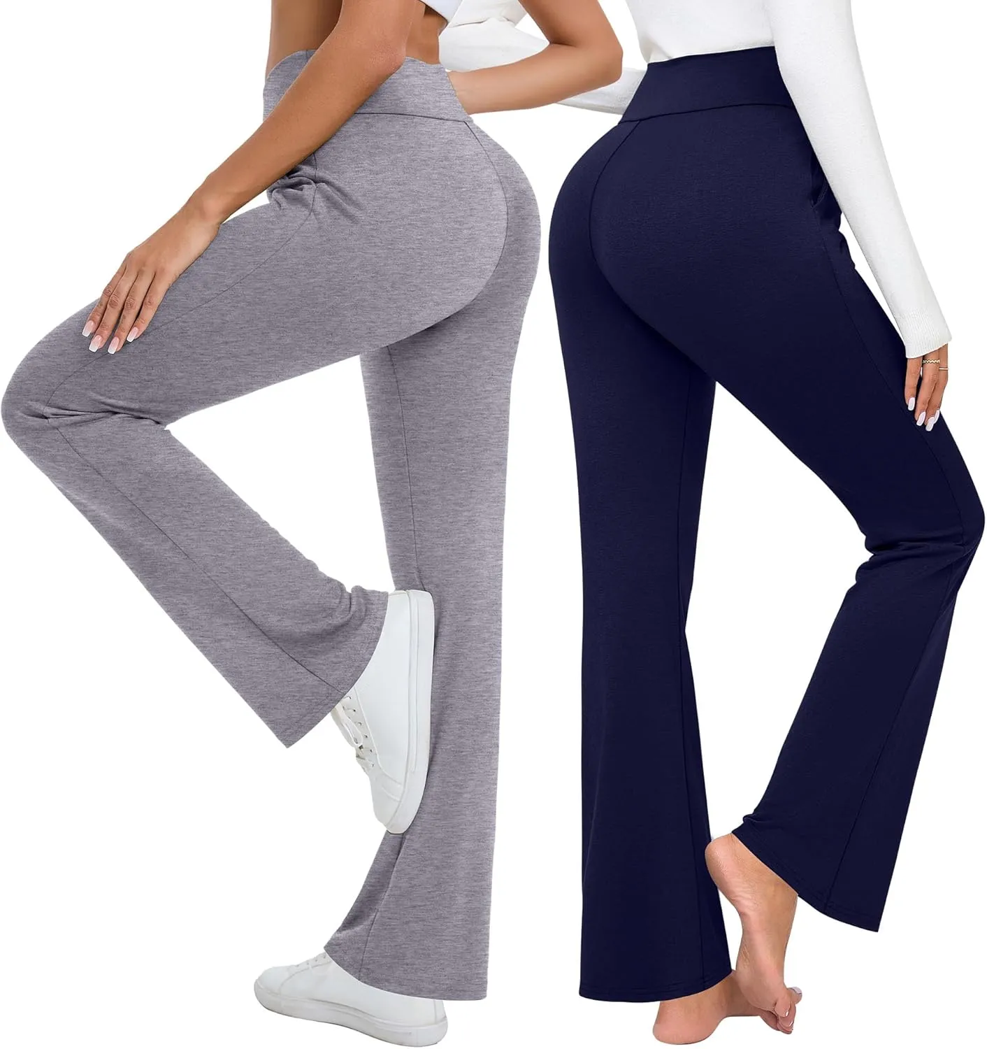 3 Pack Women's High Waist Flare Pants, Wide Leg Bootcut Loose Casual Yoga Dress Pants with Pockets