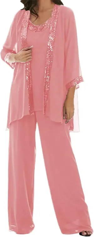 3 Pcs Mother of The Bride Dresses Pantsuit for Wedding 3/4 Sleeves Formal Pants Outfit with Jacket