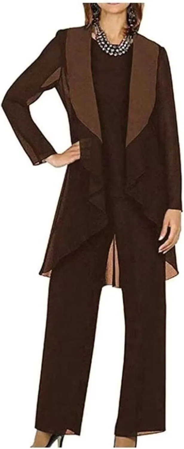 3 Pieces Mother of The Bride Pant Suits for Wedding Chiffon Formal Pant Suit for Women Dressy