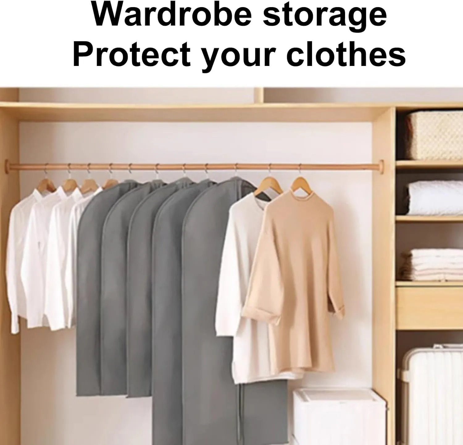 5 Pack Garmet Bags, Garment Bag with Zipper and Transparent Window, for Hanging Clothes, Non-Woven Fabric, Dustproof, Waterproof(Gray,60x105cm/24x41in)