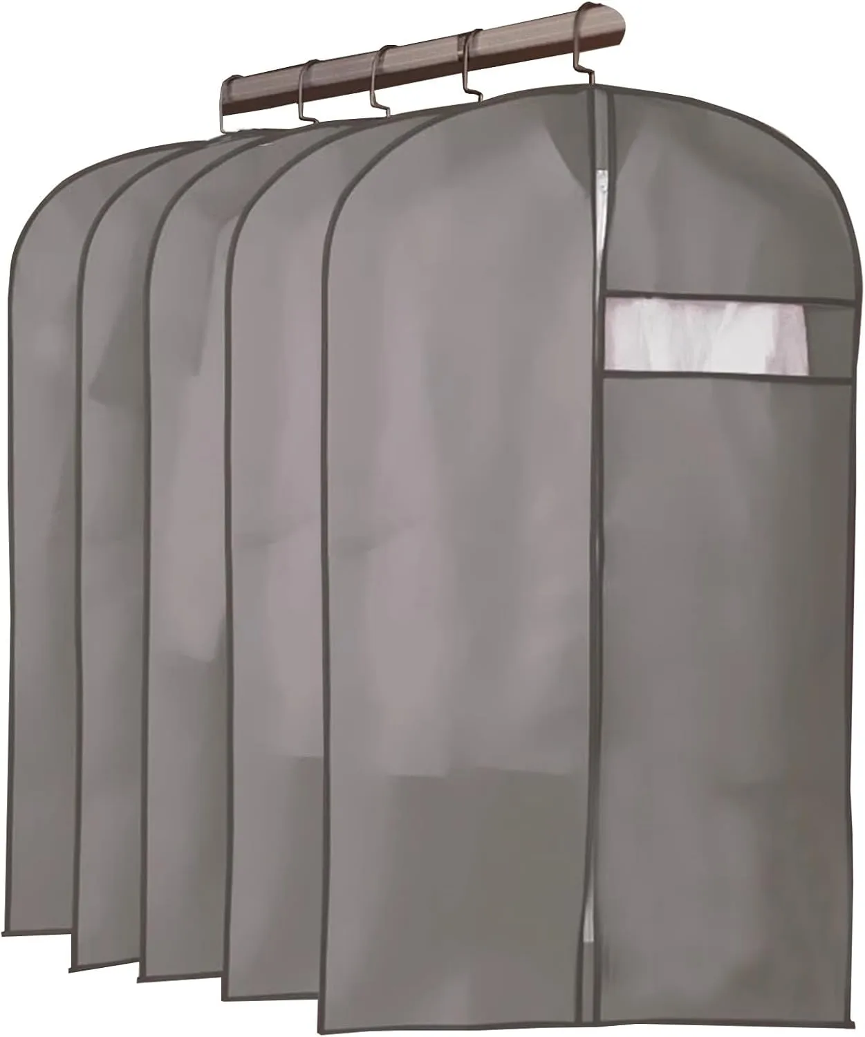 5 Pack Garmet Bags, Garment Bag with Zipper and Transparent Window, for Hanging Clothes, Non-Woven Fabric, Dustproof, Waterproof(Gray,60x105cm/24x41in)