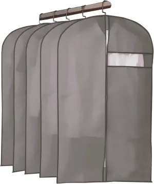 5 Pack Garmet Bags, Garment Bag with Zipper and Transparent Window, for Hanging Clothes, Non-Woven Fabric, Dustproof, Waterproof(Gray,60x105cm/24x41in)
