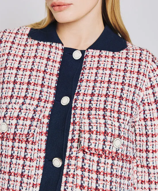 Access Fashion Cropped Tweed Blazer With Ribbed Details