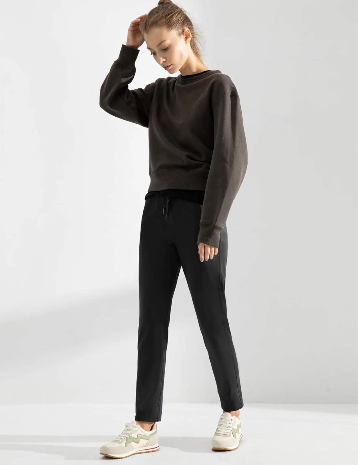 AJISAI Petite/Regular Women's 7/8 Joggers Travel Pants with Pockets Lounge Casual Stretch Workout Pants