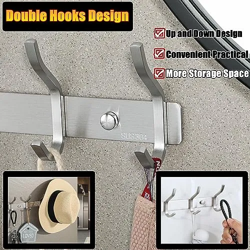 Alise Coat Rack Wall Mount,Coat Hanger Rail with 5 Double Coat Hooks for Hanging Coats,SUS304 Stainless Steel Towel Hanger Hook Racks for Purse Clothes Entryway Jacket Hats,Gold and Black