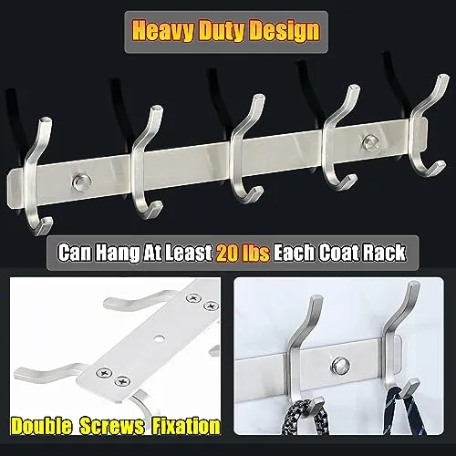 Alise Coat Rack Wall Mount,Coat Hanger Rail with 5 Double Coat Hooks for Hanging Coats,SUS304 Stainless Steel Towel Hanger Hook Racks for Purse Clothes Entryway Jacket Hats,Gold and Black