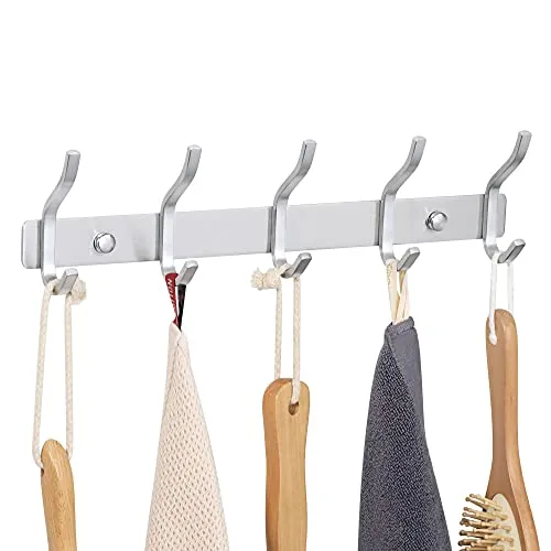 Alise Coat Rack Wall Mount,Coat Hanger Rail with 5 Double Coat Hooks for Hanging Coats,SUS304 Stainless Steel Towel Hanger Hook Racks for Purse Clothes Entryway Jacket Hats,Gold and Black