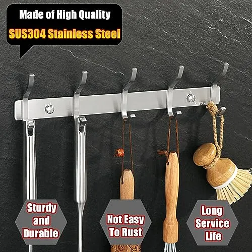Alise Coat Rack Wall Mount,Coat Hanger Rail with 5 Double Coat Hooks for Hanging Coats,SUS304 Stainless Steel Towel Hanger Hook Racks for Purse Clothes Entryway Jacket Hats,Gold and Black