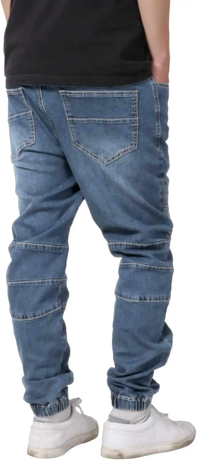 Allsense Men's Slim-Fit Acid Wash Biker Denim Jogger Pants