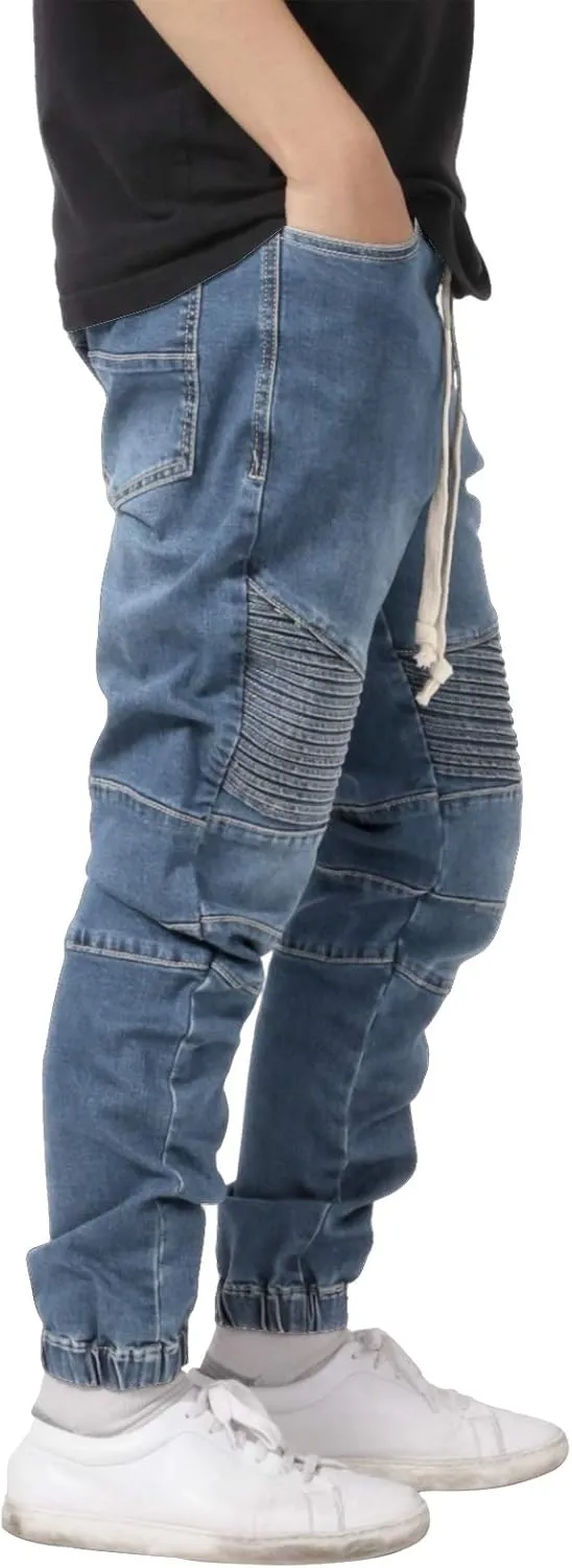 Allsense Men's Slim-Fit Acid Wash Biker Denim Jogger Pants