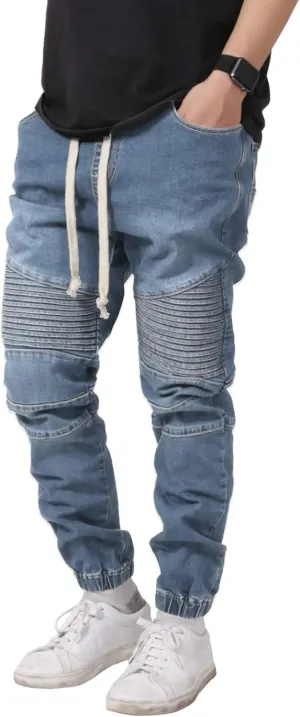 Allsense Men's Slim-Fit Acid Wash Biker Denim Jogger Pants