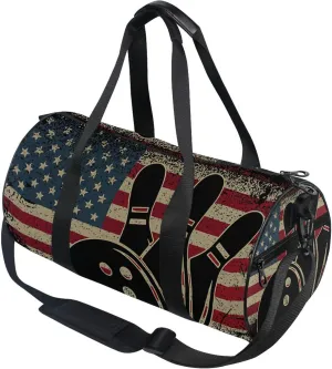 American Flag Bowling Player Gym Duffle Bag for Women Men Sports Fitness Bag Workout Travel Gymnastics Dance Ballet