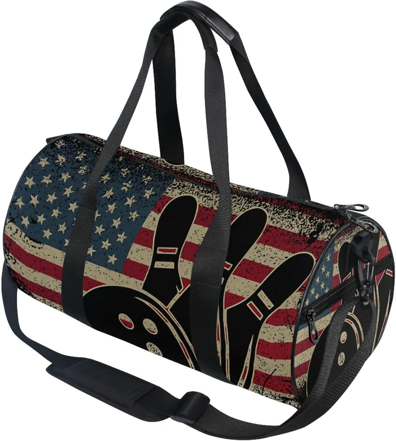 American Flag Bowling Player Gym Duffle Bag for Women Men Sports Fitness Bag Workout Travel Gymnastics Dance Ballet