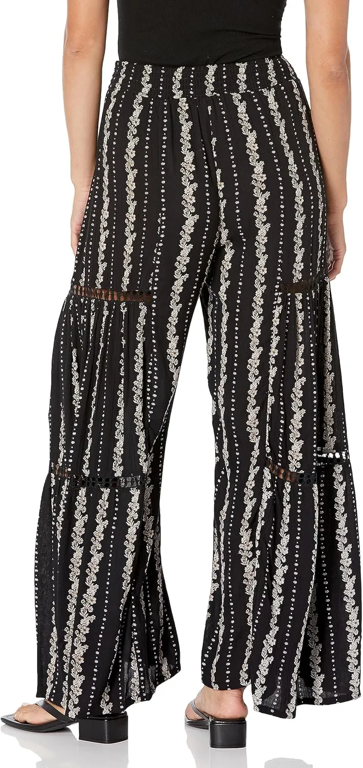 Angie Women's Wide Leg Pants with Lace Inserts
