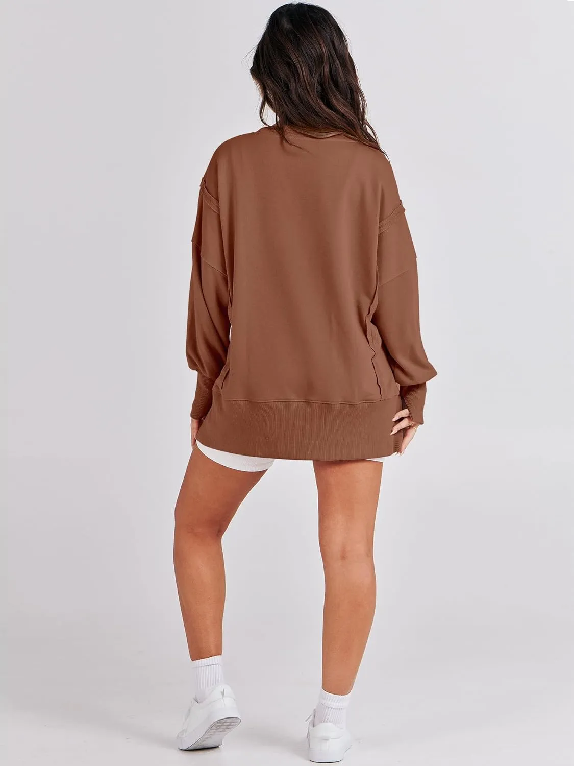 ANRABESS Women's Oversized Sweatshirts Crew Neck Long Sleeve Shirts Casual Loose Slit 2025 Fall Clothes