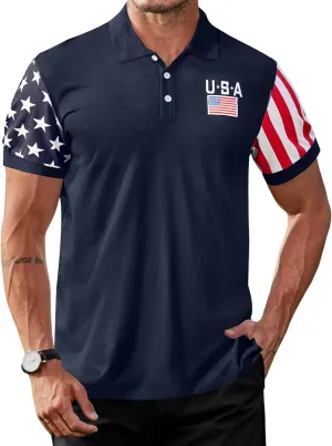 Arvilhill Men's American Flag Polo Shirts Short Sleeve 4th of July Cotton Golf Shirt (S-3XL)