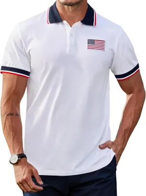 Arvilhill Men's American Flag Polo Shirts Short Sleeve 4th of July Cotton Golf Shirt (S-3XL)