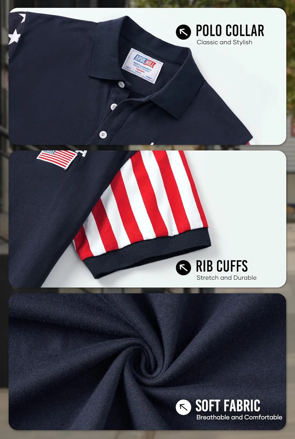 Arvilhill Men's American Flag Polo Shirts Short Sleeve 4th of July Cotton Golf Shirt (S-3XL)