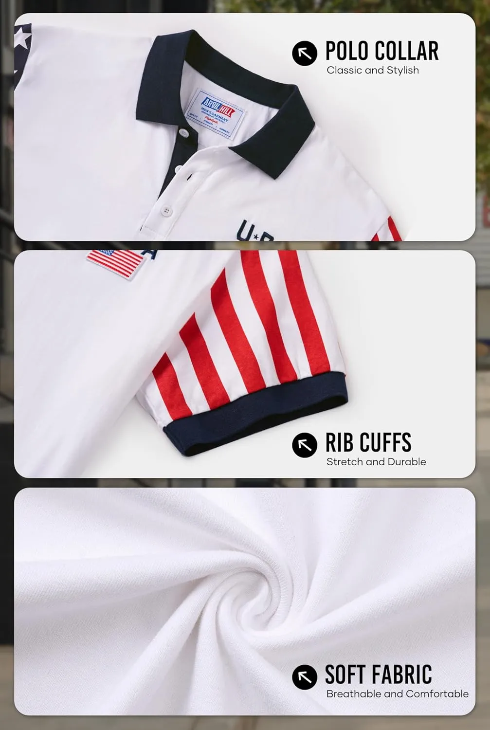Arvilhill Men's American Flag Polo Shirts Short Sleeve 4th of July Cotton Golf Shirt (S-3XL)