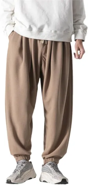 Autumn Men Waffle Harem Pants Drawstring Chinese Style Trousers Male Streetwear Hip Hop Oversized s4 M