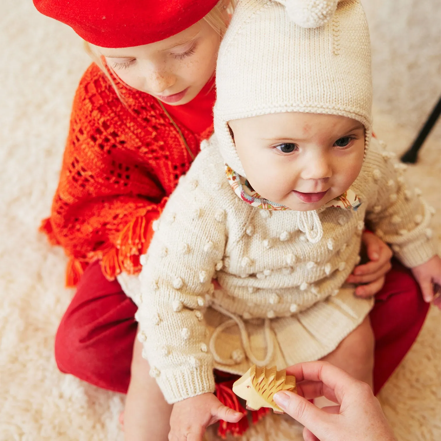Baby Hand Knit Merino Wool Original Popcorn Sweater - String