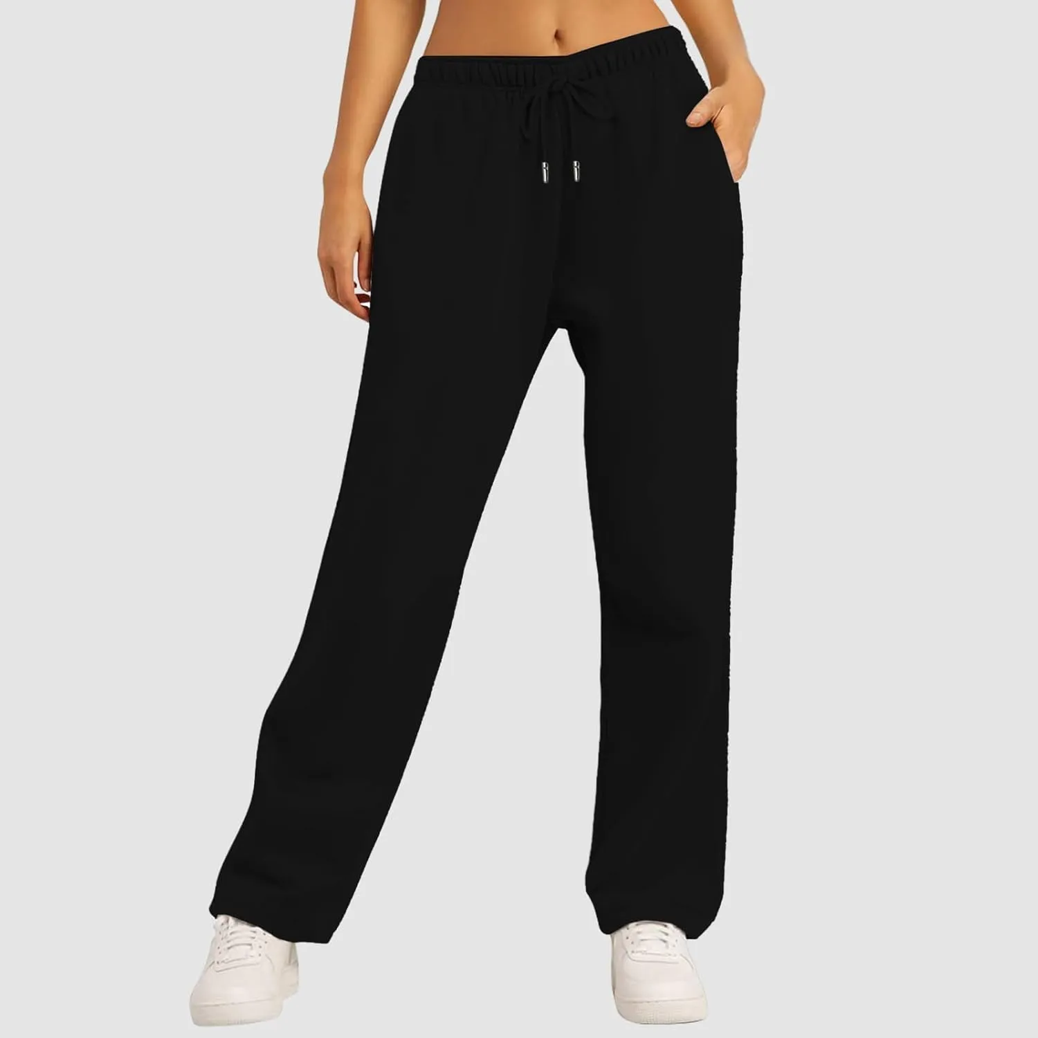 Baggy Casual Sweatpants for Women Wide Straight Leg Drawstring High Waist Pants Workout Jogger Trousers with Pockets