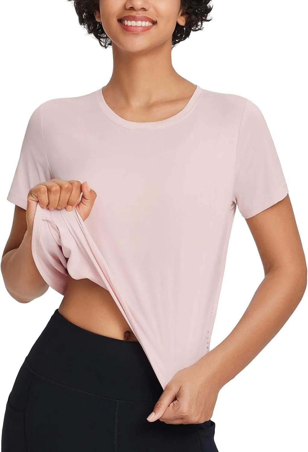 baleaf Women's Workout Tops Athletic Shirts Cropped Short Sleeve Split Back Running Gym Quick Dry Sun Protection UPF 50 