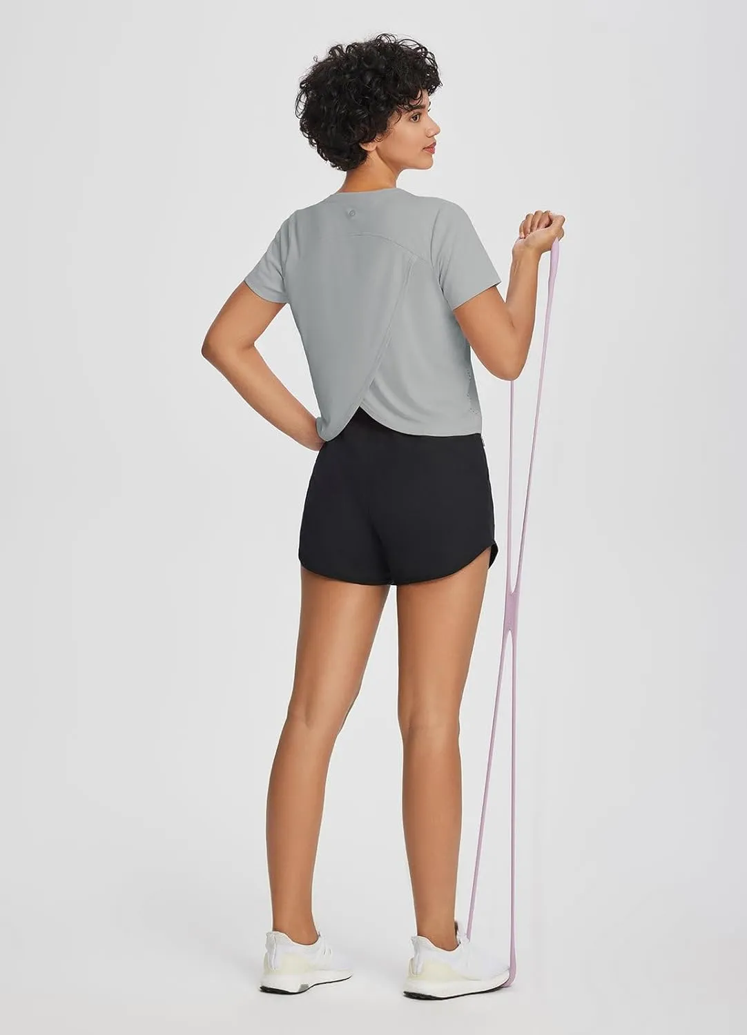 baleaf Women's Workout Tops Athletic Shirts Cropped Short Sleeve Split Back Running Gym Quick Dry Sun Protection UPF 50 