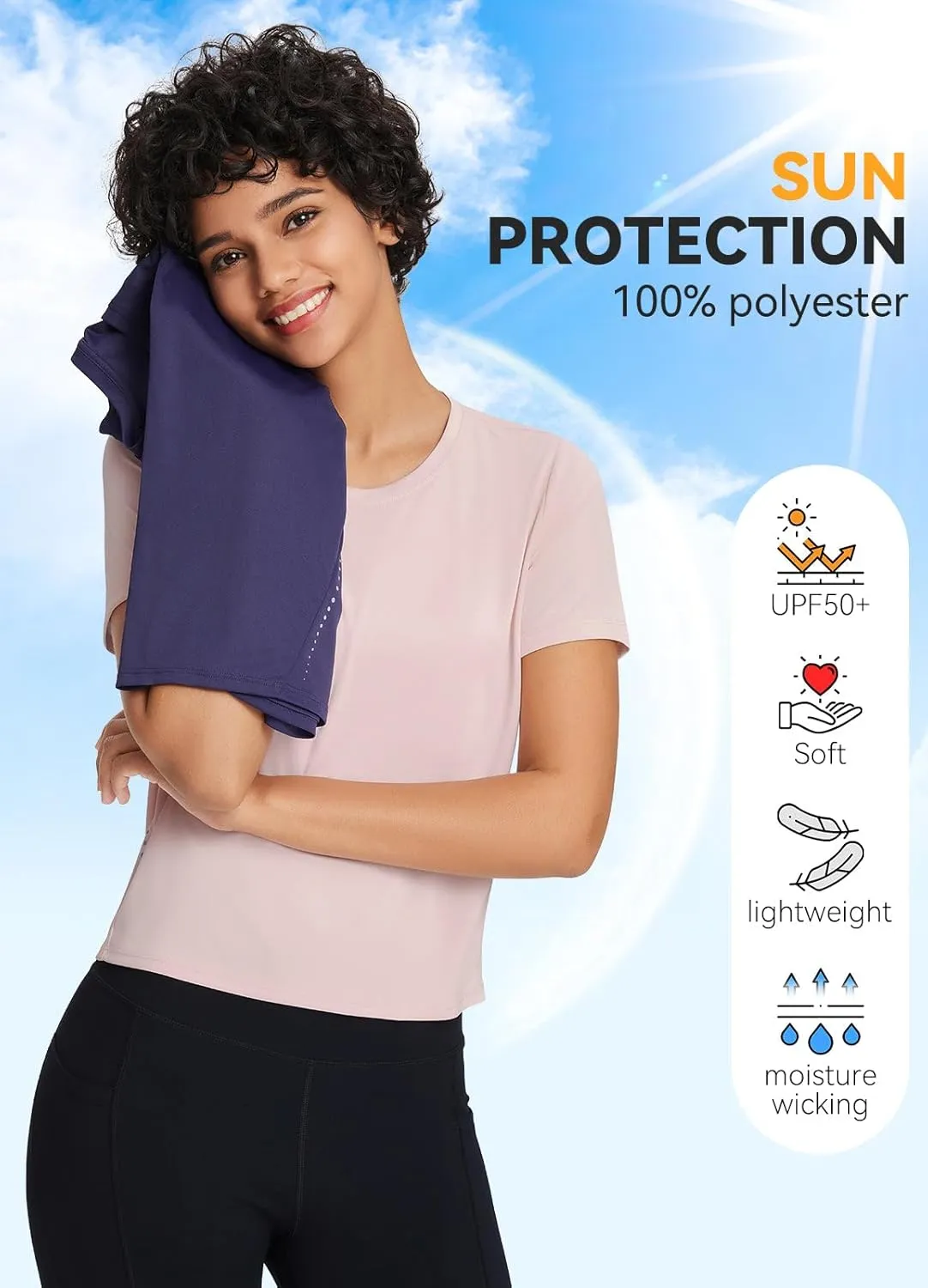 baleaf Women's Workout Tops Athletic Shirts Cropped Short Sleeve Split Back Running Gym Quick Dry Sun Protection UPF 50 