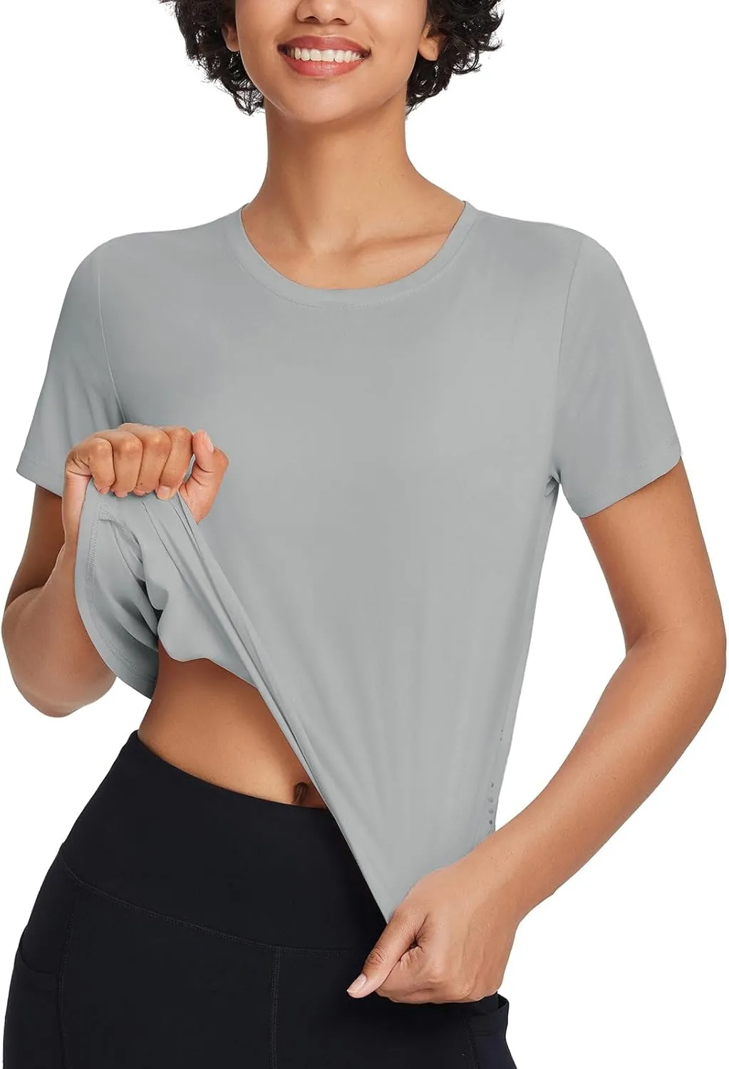 baleaf Women's Workout Tops Athletic Shirts Cropped Short Sleeve Split Back Running Gym Quick Dry Sun Protection UPF 50 