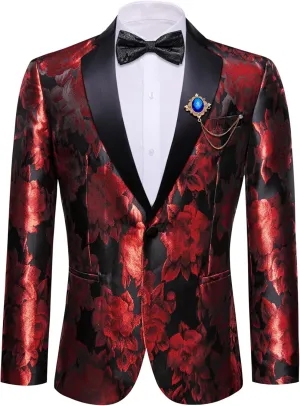 Barry.Wang Mens Flowers Blazer Mardi Gras Brooch Suit Jacket Floral Jacquard Tuxedo Carnival St. Patrick's Day Gift Coat
