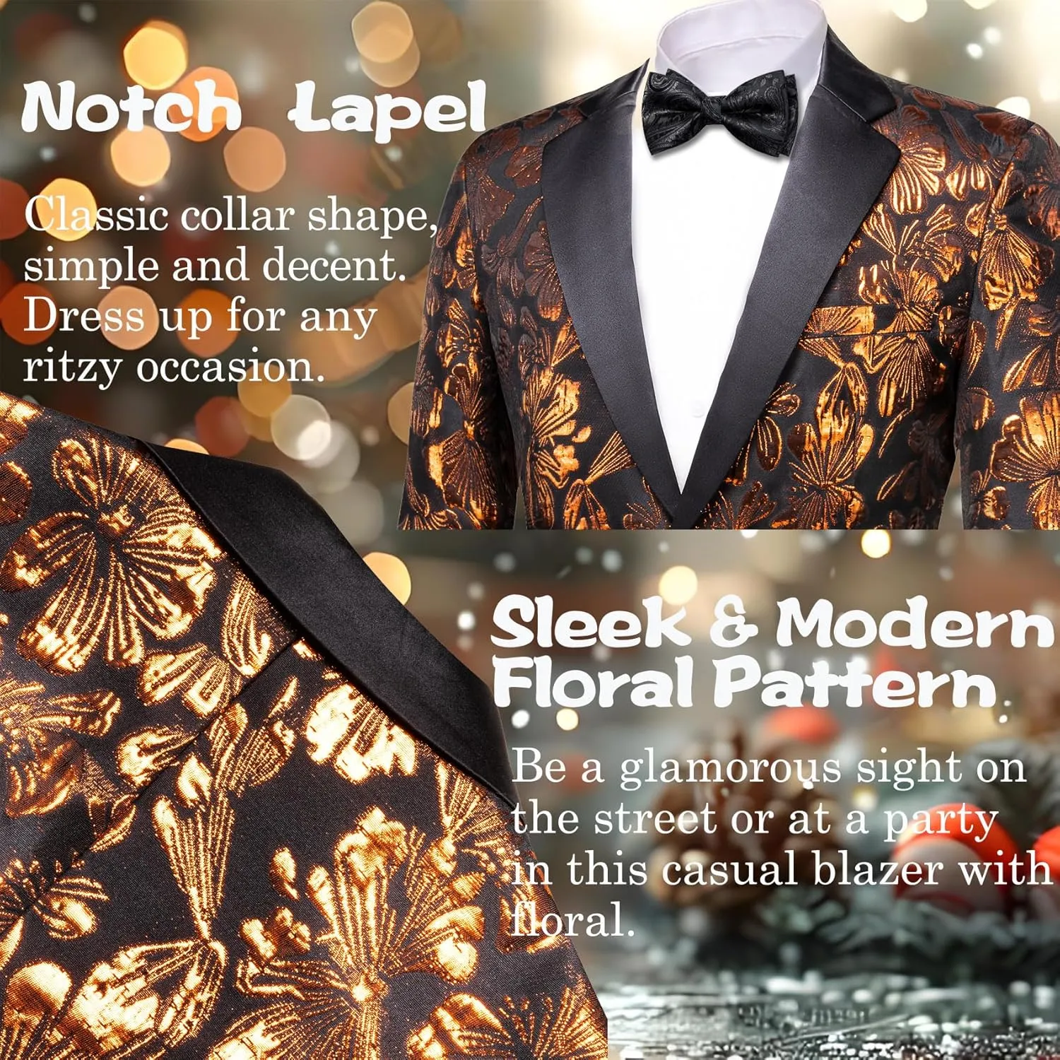 Barry.Wang Mens Flowers Blazer Mardi Gras Brooch Suit Jacket Floral Jacquard Tuxedo Carnival St. Patrick's Day Gift Coat