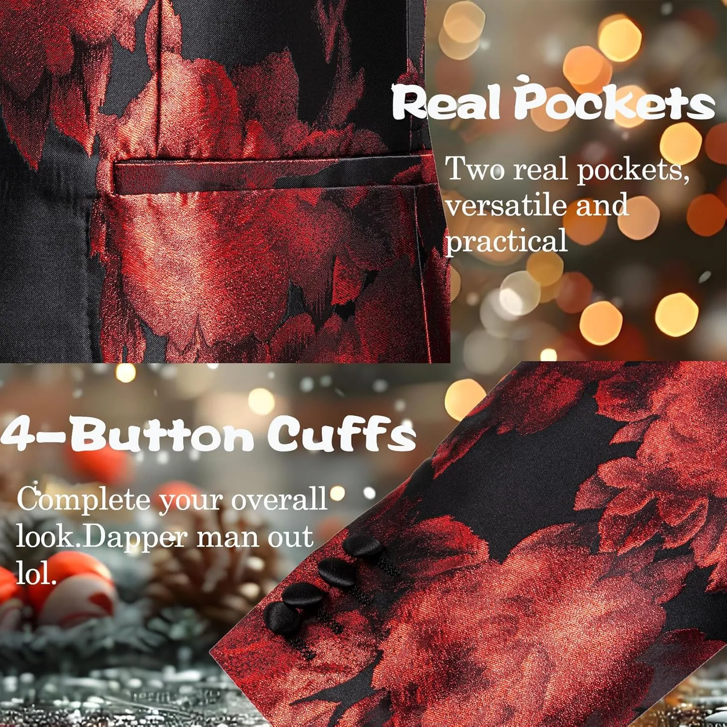 Barry.Wang Mens Flowers Blazer Mardi Gras Brooch Suit Jacket Floral Jacquard Tuxedo Carnival St. Patrick's Day Gift Coat