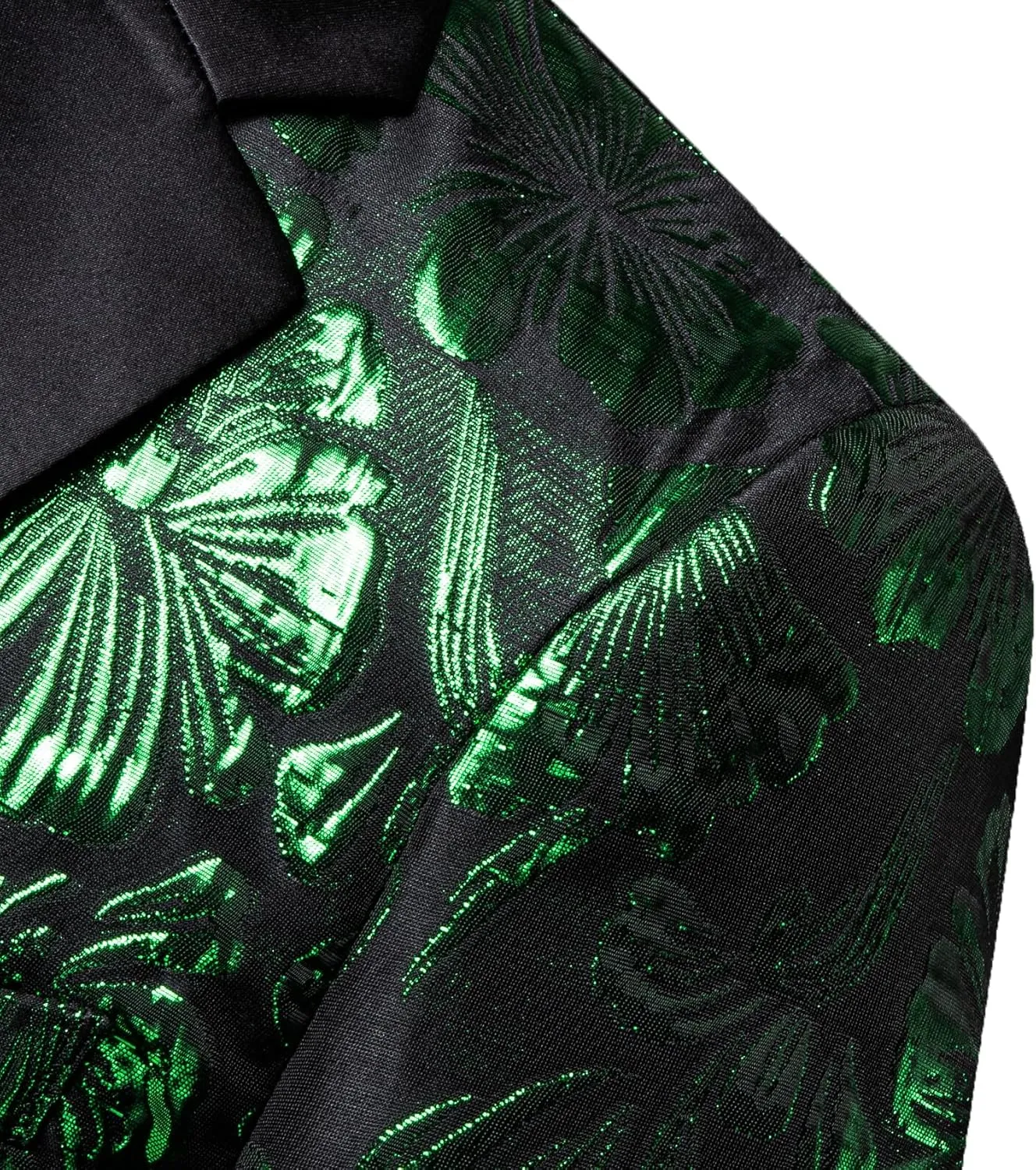 Barry.Wang Mens Flowers Blazer Mardi Gras Brooch Suit Jacket Floral Jacquard Tuxedo Carnival St. Patrick's Day Gift Coat