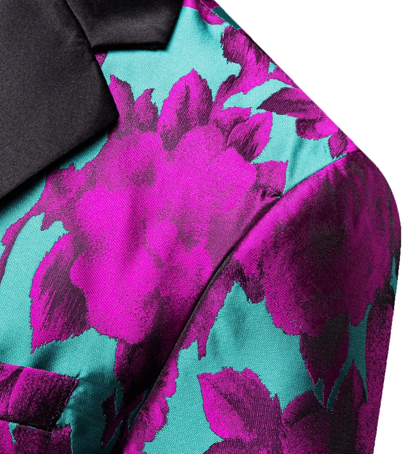 Barry.Wang Mens Flowers Blazer Mardi Gras Brooch Suit Jacket Floral Jacquard Tuxedo Carnival St. Patrick's Day Gift Coat