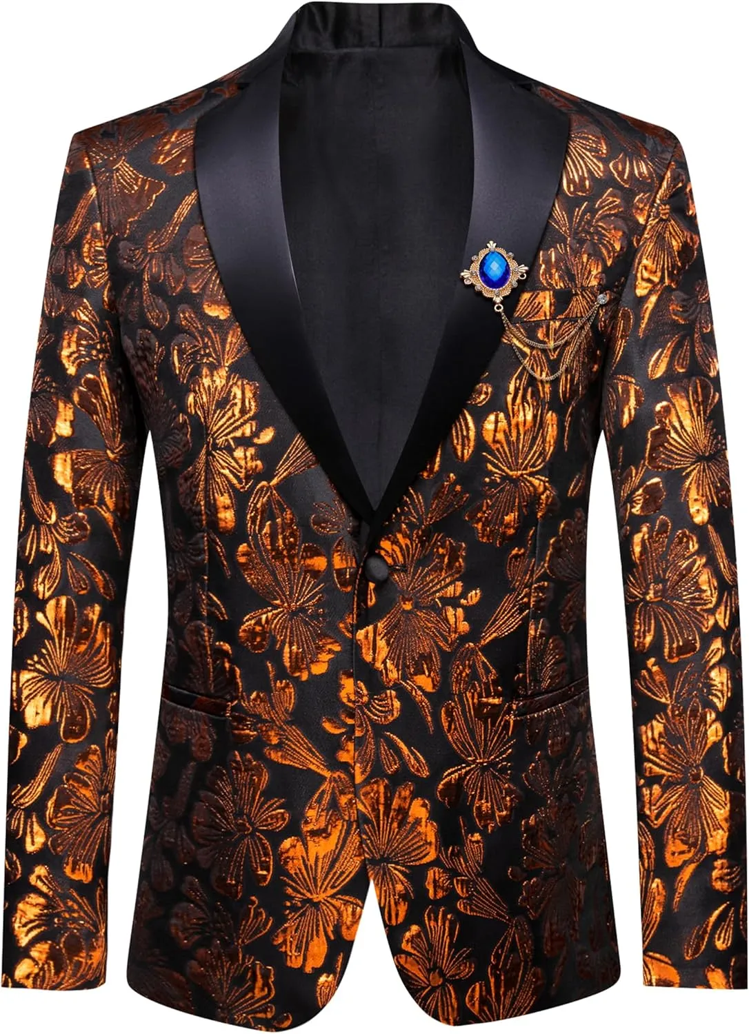 Barry.Wang Mens Flowers Blazer Mardi Gras Brooch Suit Jacket Floral Jacquard Tuxedo Carnival St. Patrick's Day Gift Coat