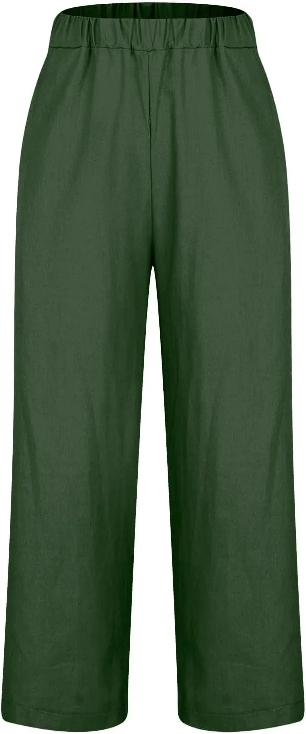 Beach Pants for Women High Waisted Linen Pants 2025 Summer Beach Vacation Outfits Straight Leg Trousers with Pockets
