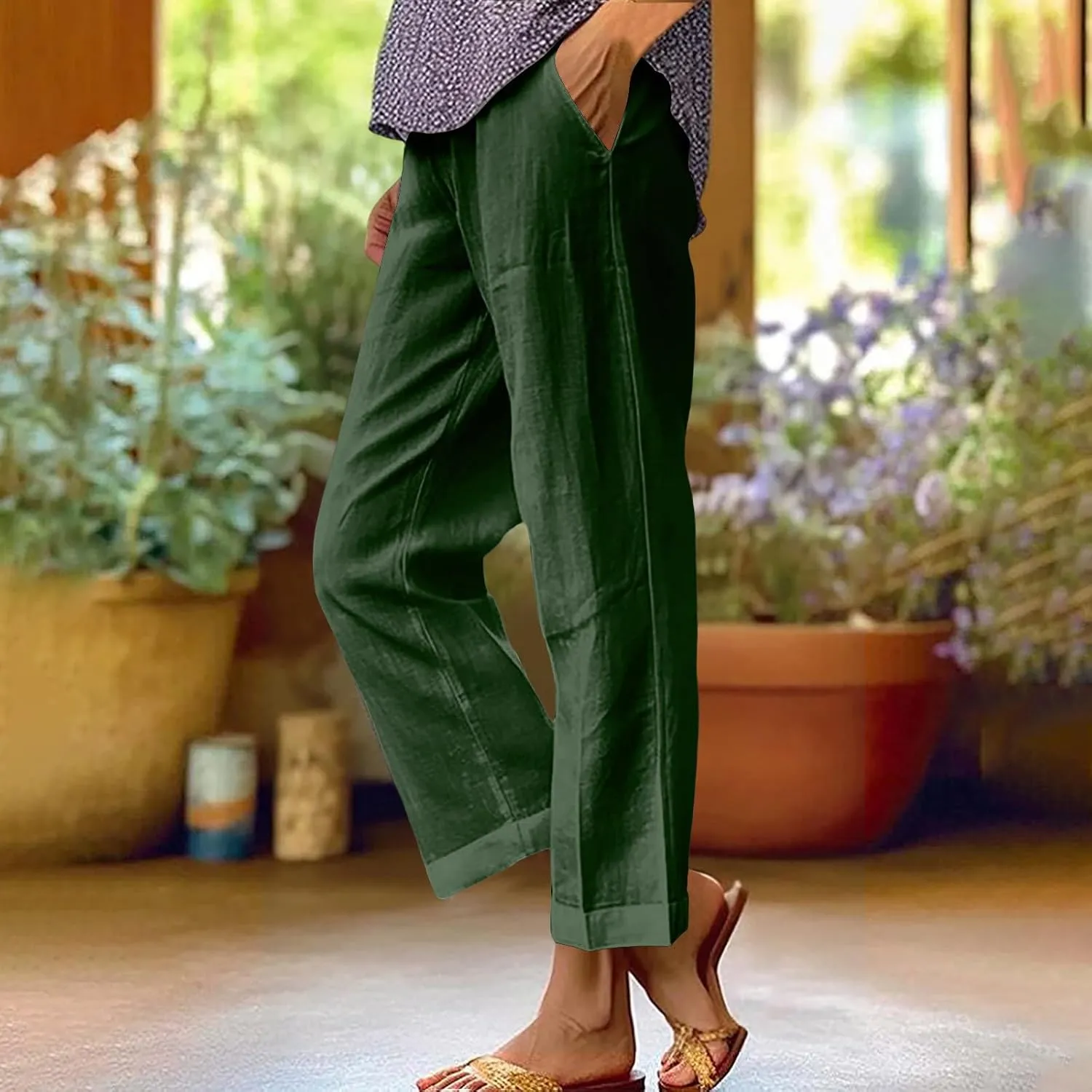 Beach Pants for Women High Waisted Linen Pants 2025 Summer Beach Vacation Outfits Straight Leg Trousers with Pockets