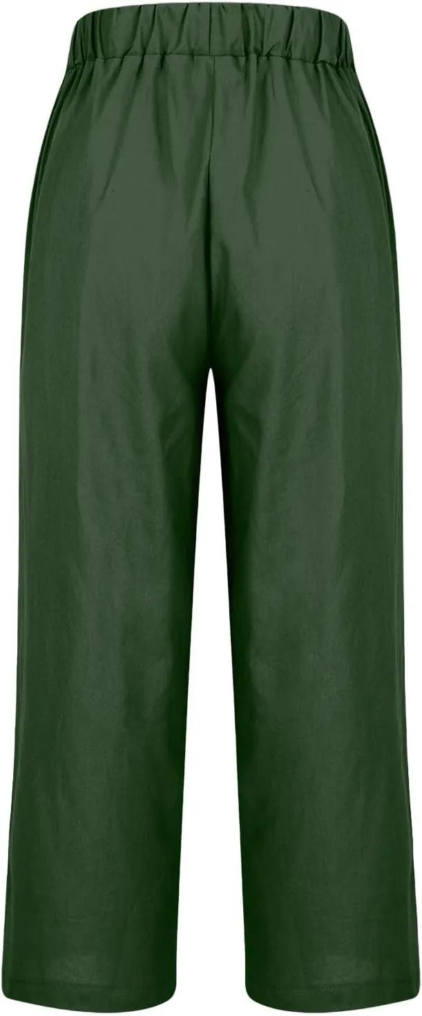 Beach Pants for Women High Waisted Linen Pants 2025 Summer Beach Vacation Outfits Straight Leg Trousers with Pockets