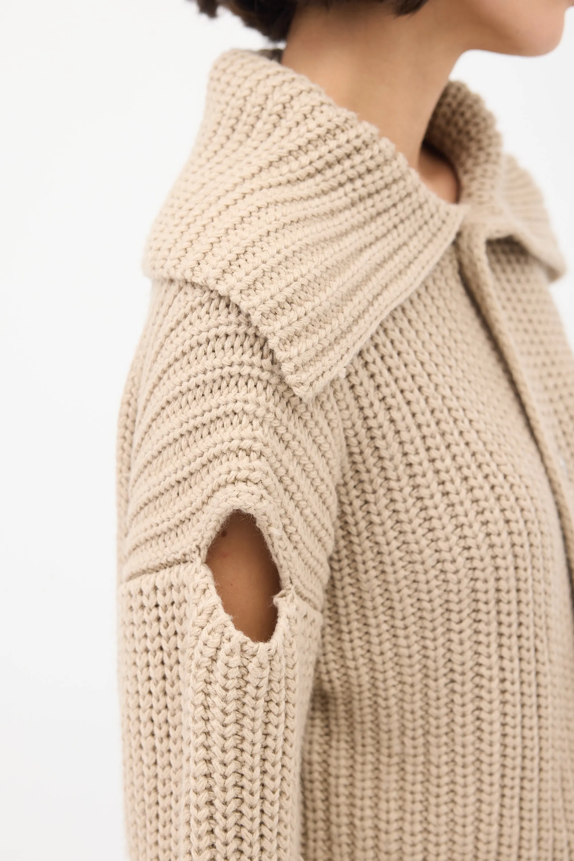 Beige Wool Knit Cutout Cardigan