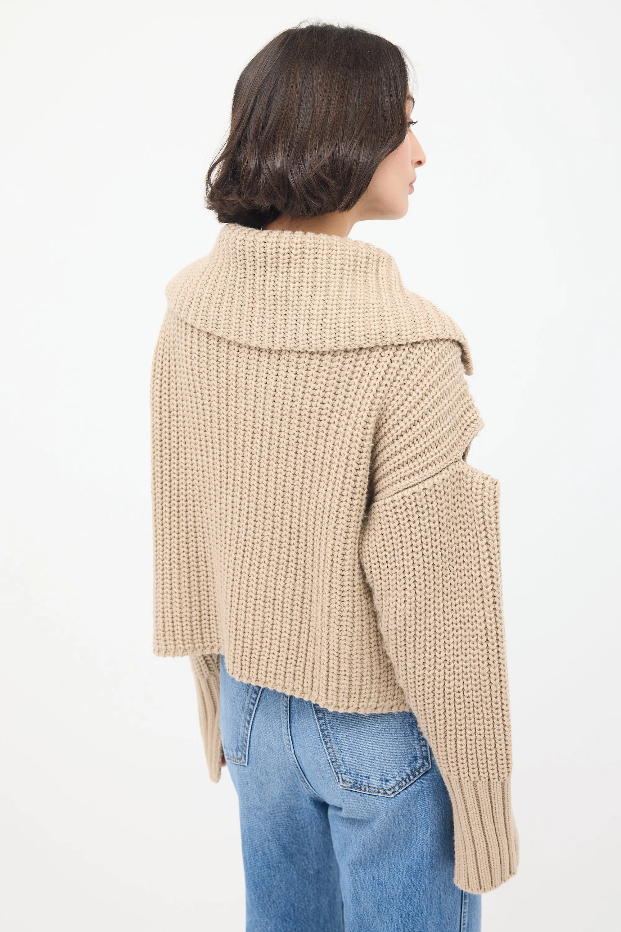 Beige Wool Knit Cutout Cardigan