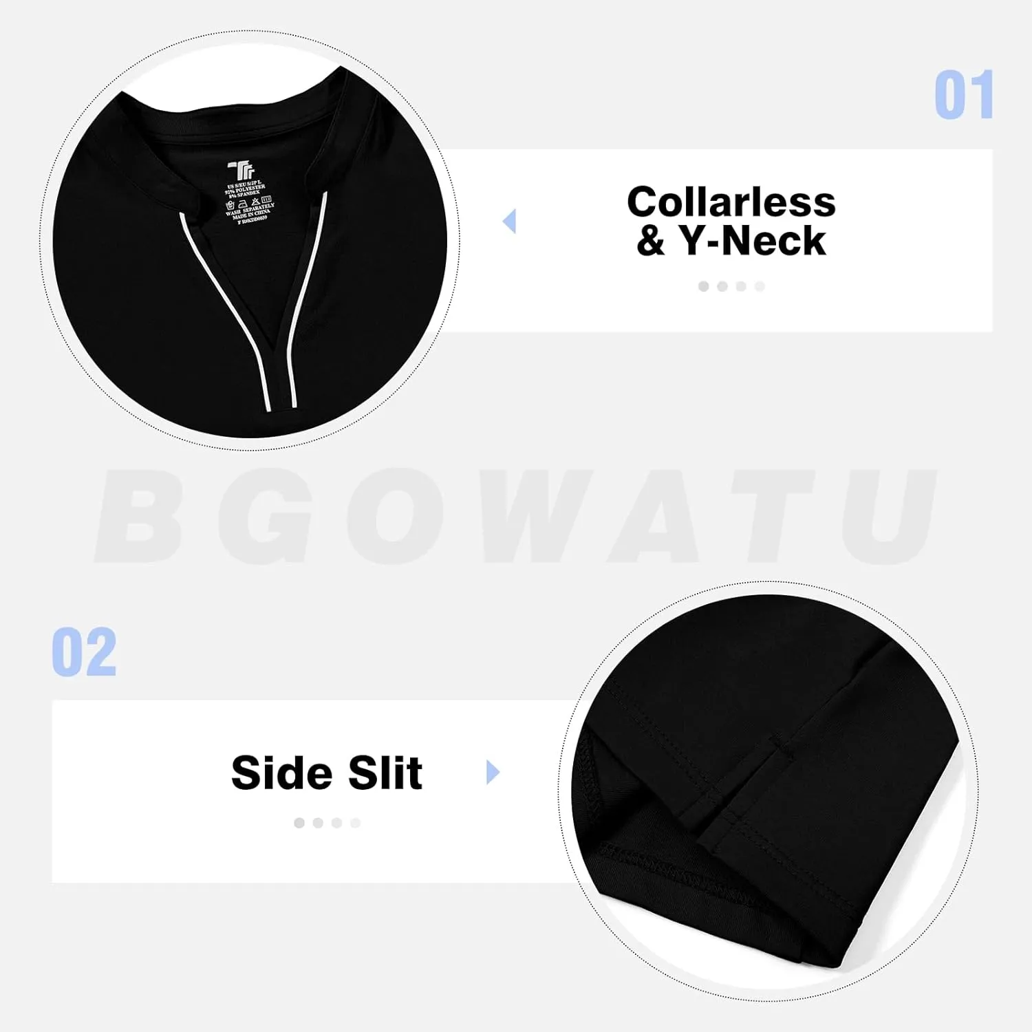 BGOWATU Women's Golf Polo Shirts Short Sleeve Collarless Y-Neck Tennis Tops Quick Dry UPF 50  Workout Shirt Lightweight