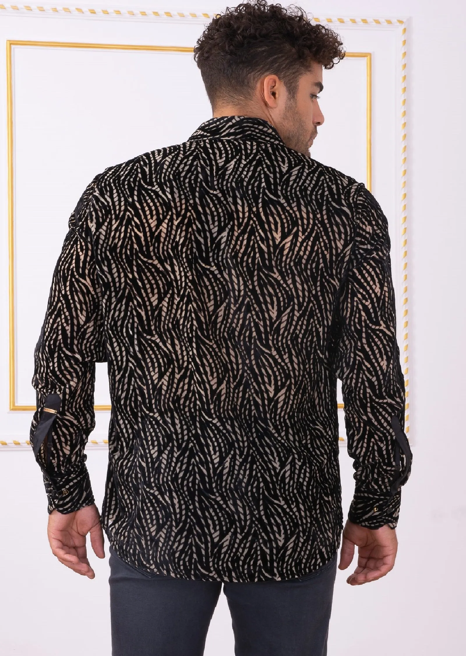 Black Gold Flame Velvet Shirt