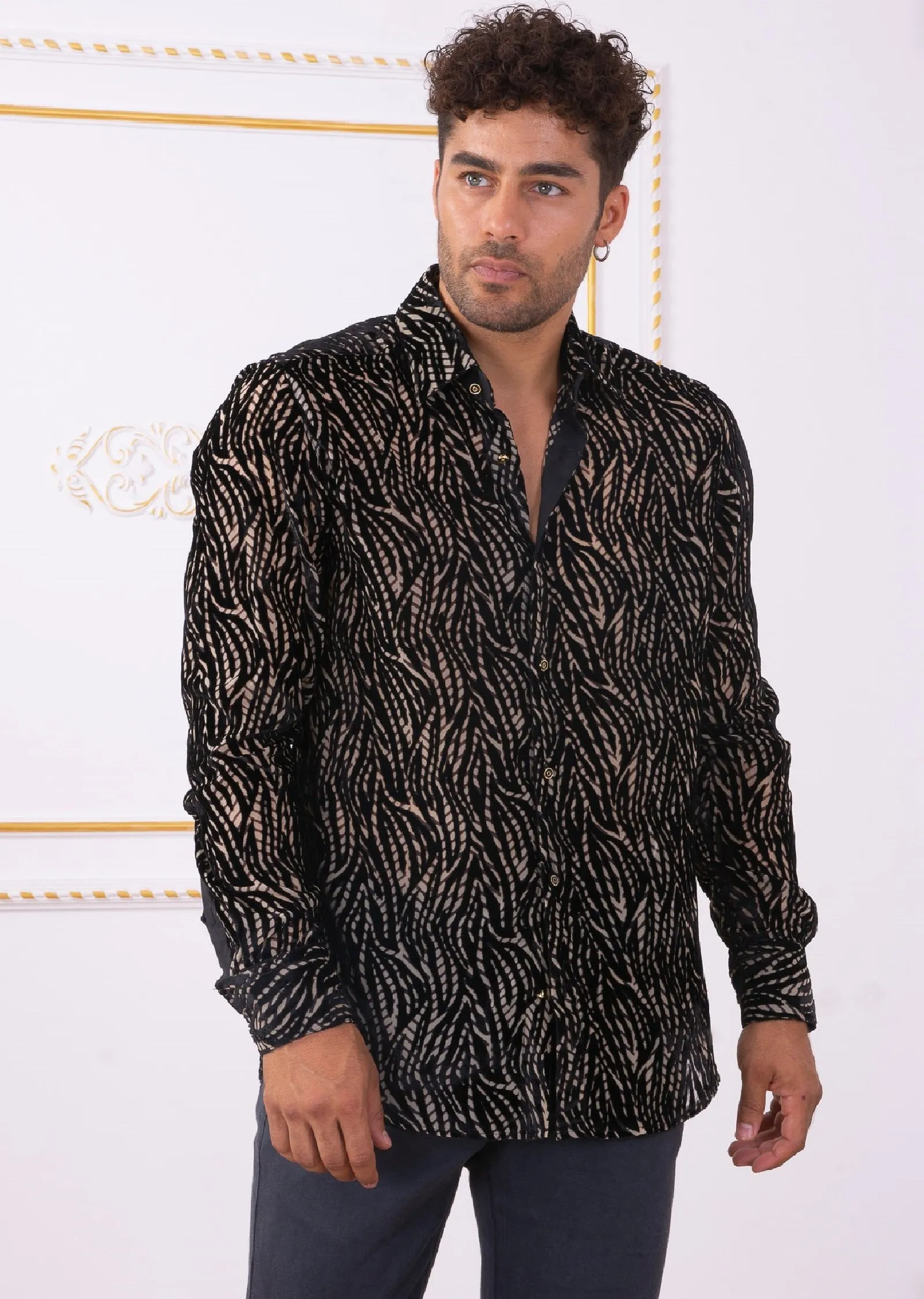 Black Gold Flame Velvet Shirt