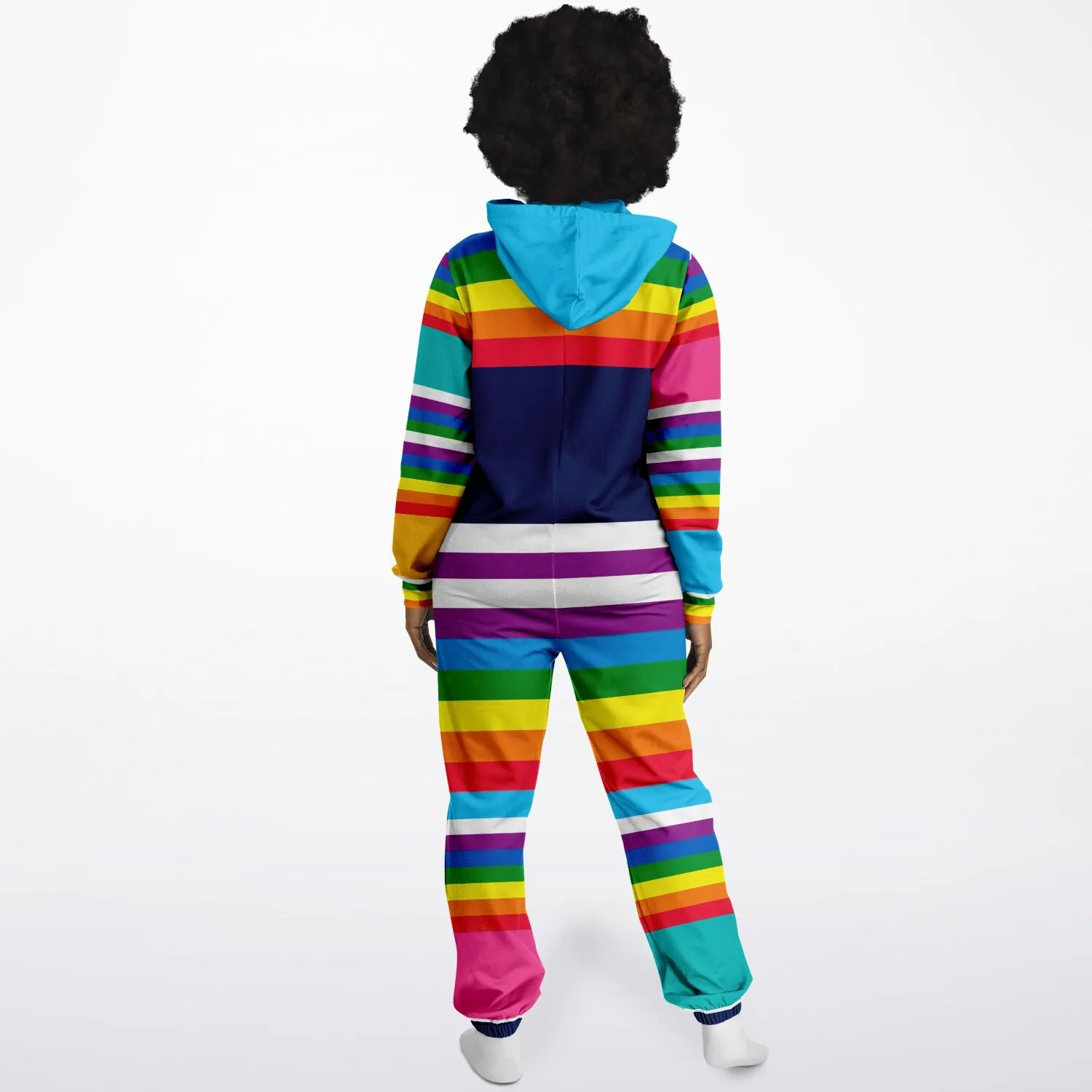 Blue Horizon Rainbow Stripe Unisex Fleece Romper