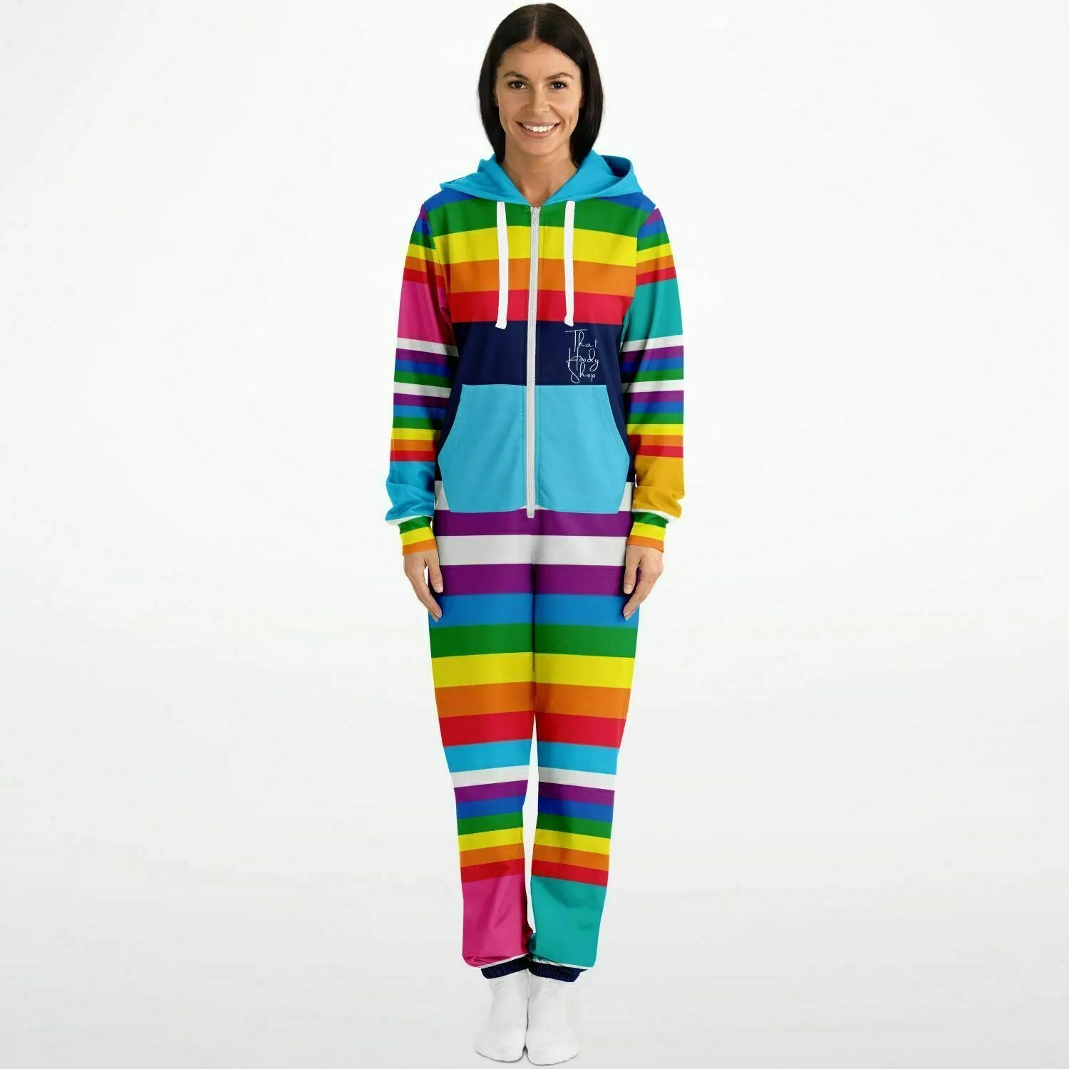 Blue Horizon Rainbow Stripe Unisex Fleece Romper
