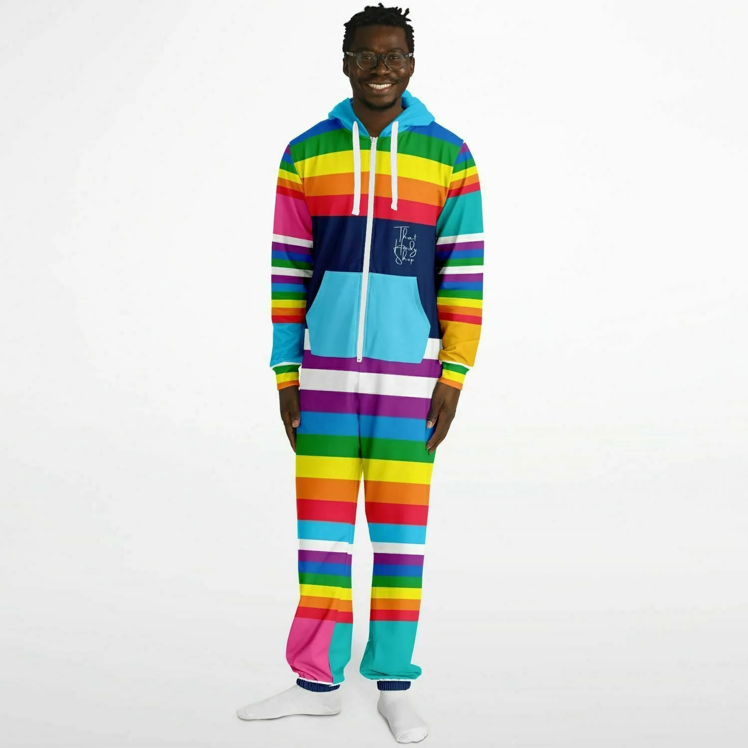 Blue Horizon Rainbow Stripe Unisex Fleece Romper