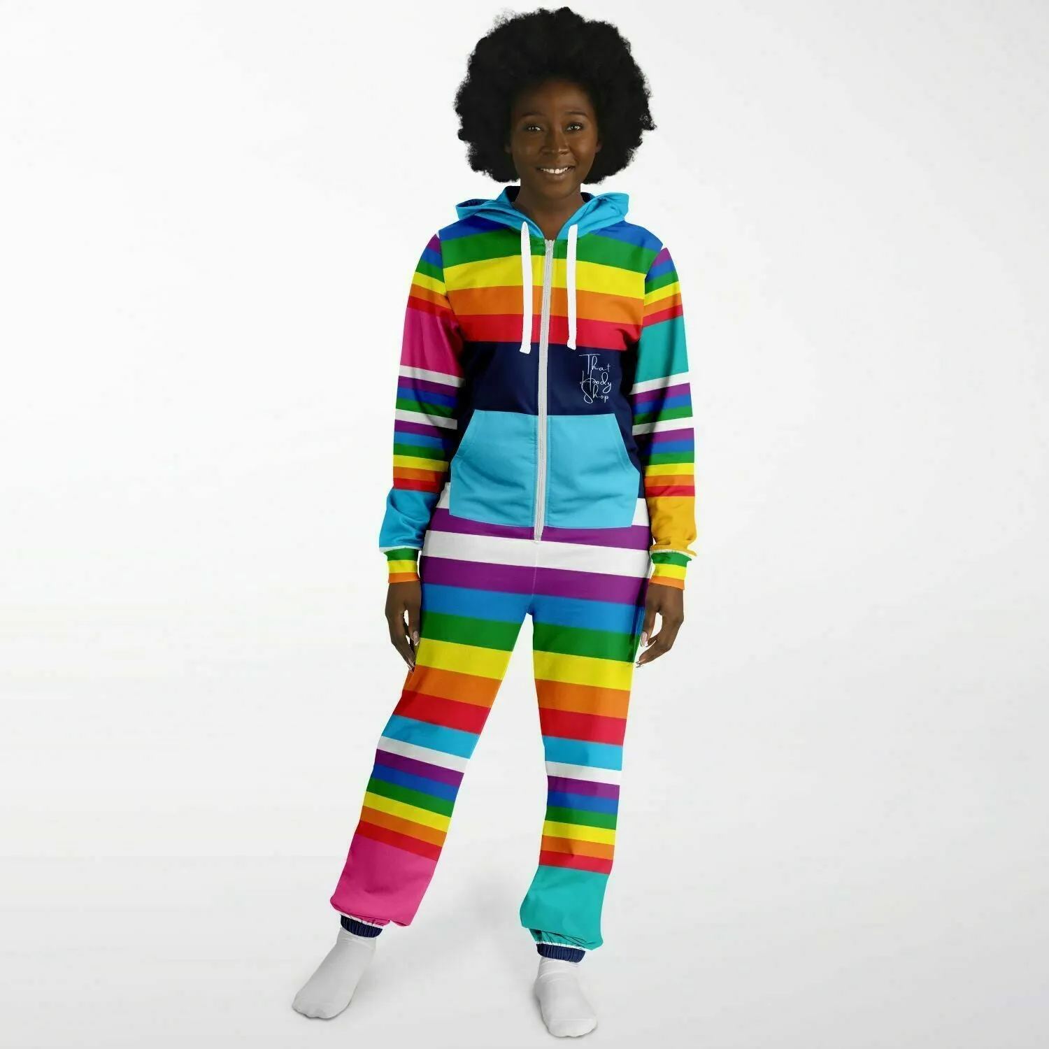 Blue Horizon Rainbow Stripe Unisex Fleece Romper